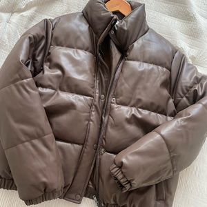 Faux leather puffer jacket -like new worn once